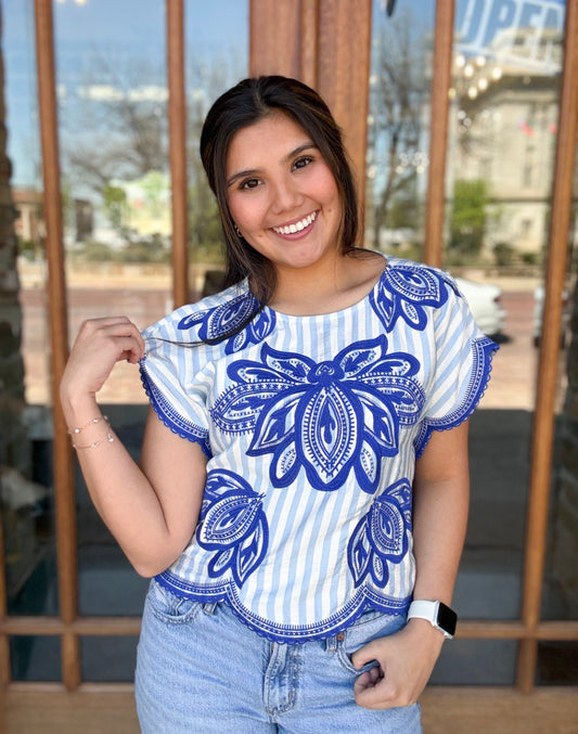 THML Striped Embroidered Blouse