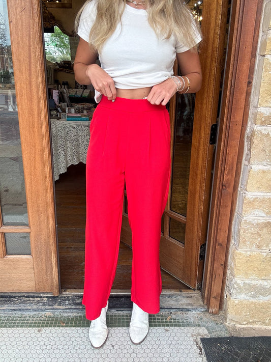 Bold Red High Waisted Wide Leg Pants