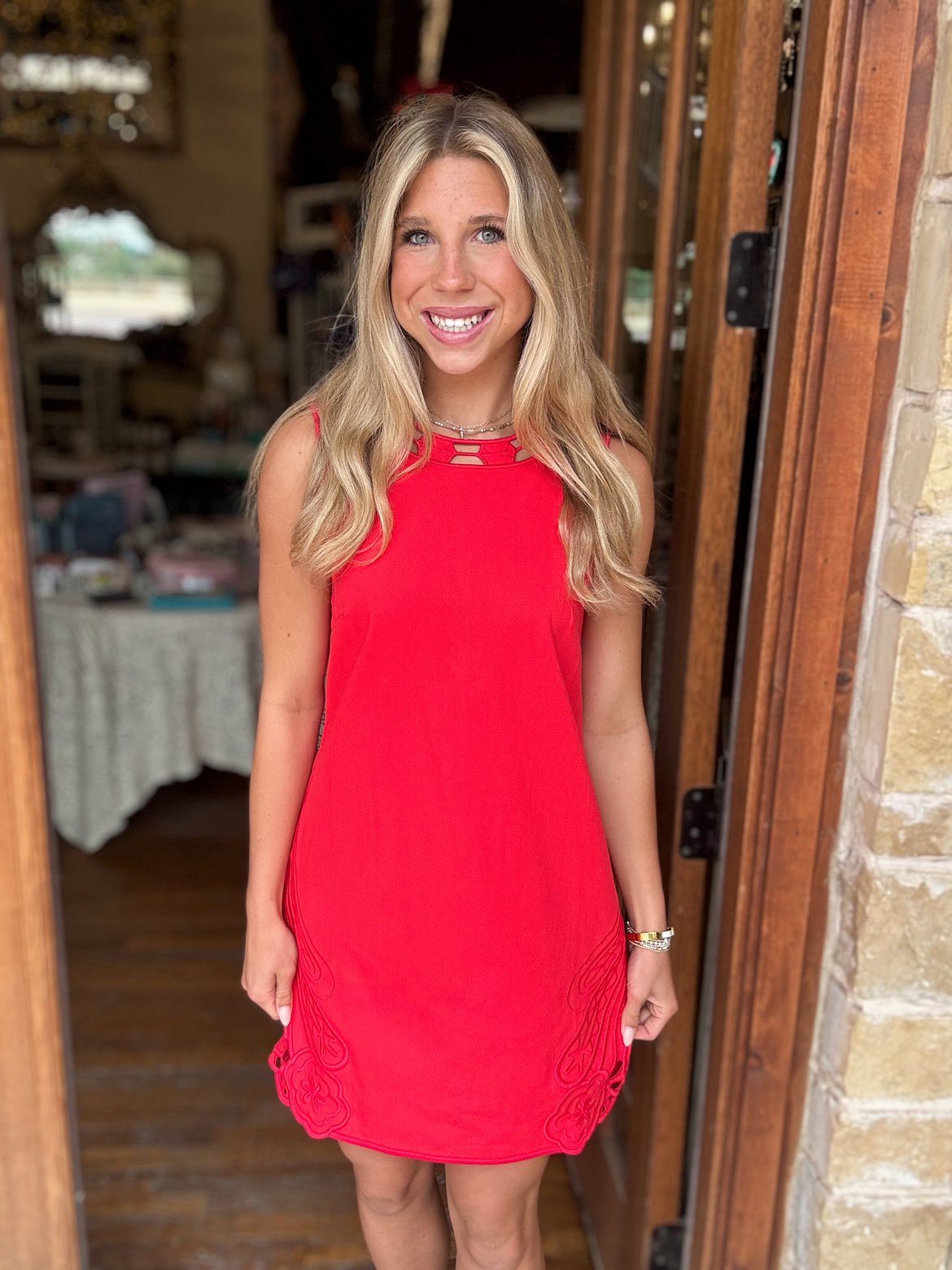 Dress - Embroidered Red Shift