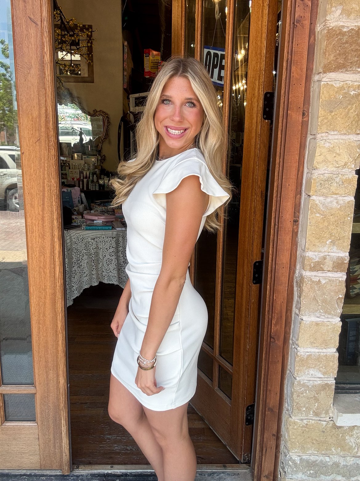 Dress - Ivory Flutter Cap Sleeve
