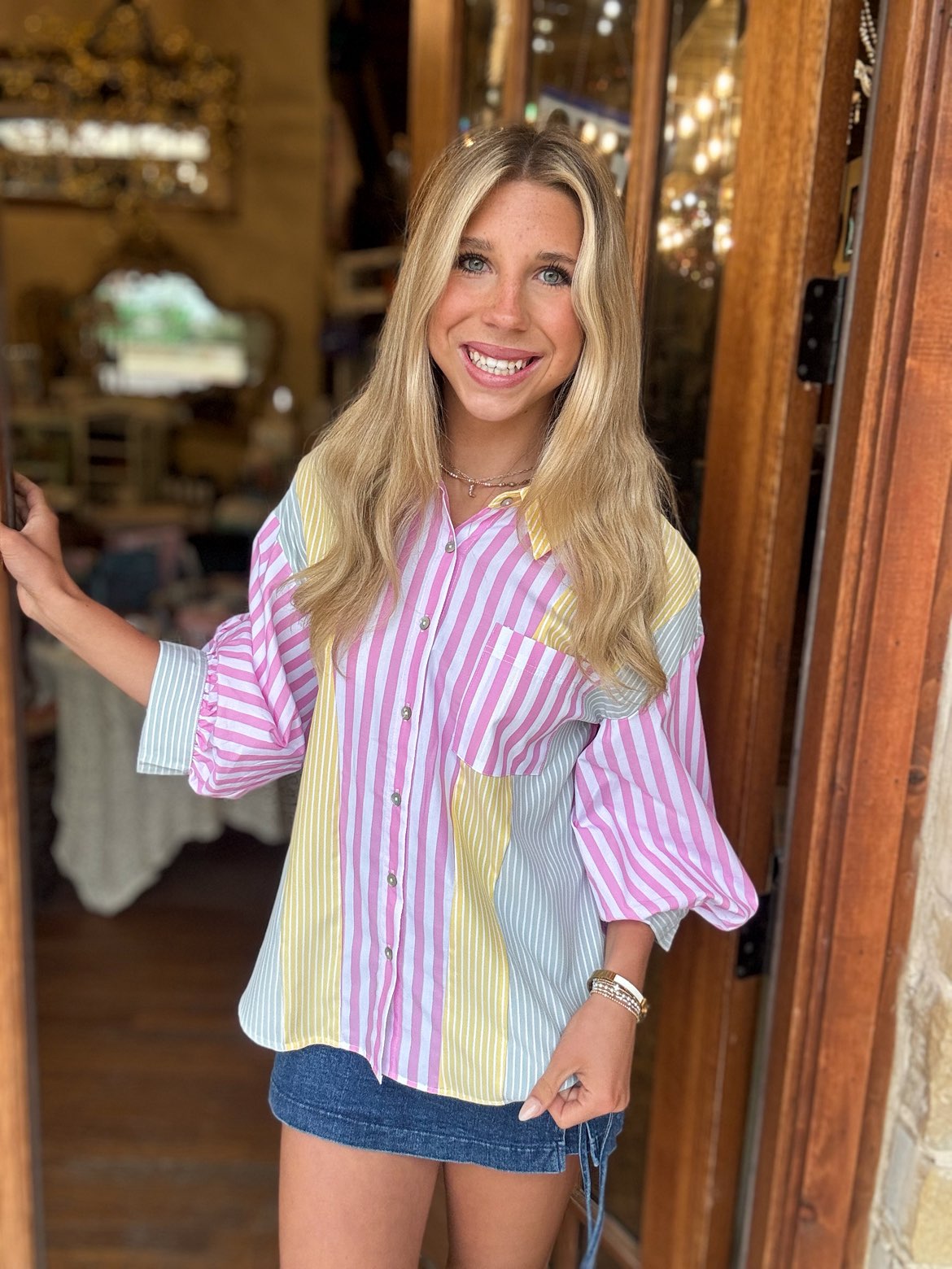 Jodifl -Top Pastel Stripe Button Up