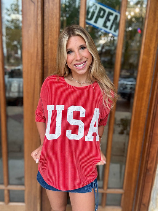 Tee - Red USA Vintage Ribbed