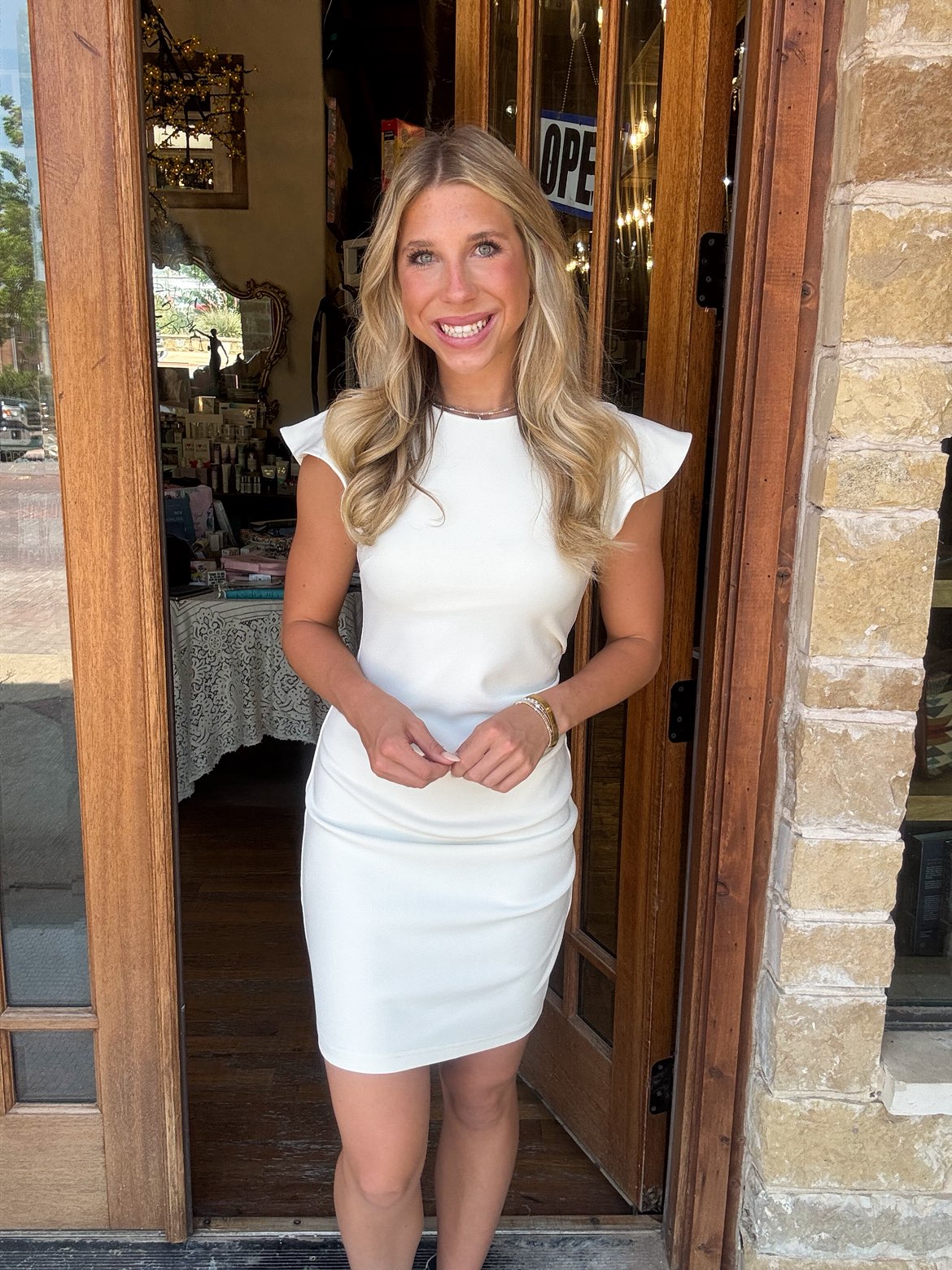 Dress - Ivory Flutter Cap Sleeve