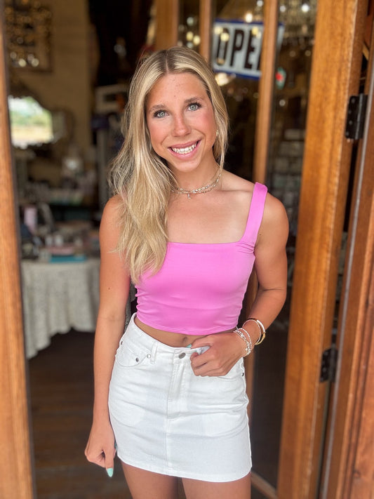 Pink Reversable Cropped Square Neck Tank