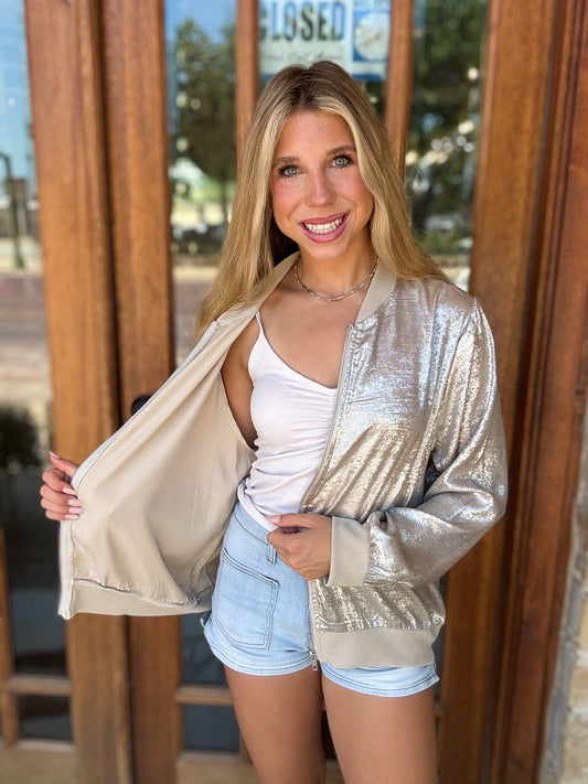 Jacket - Champagne Zipper Cropped