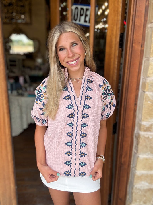 THML Smocked Neck Puff Top