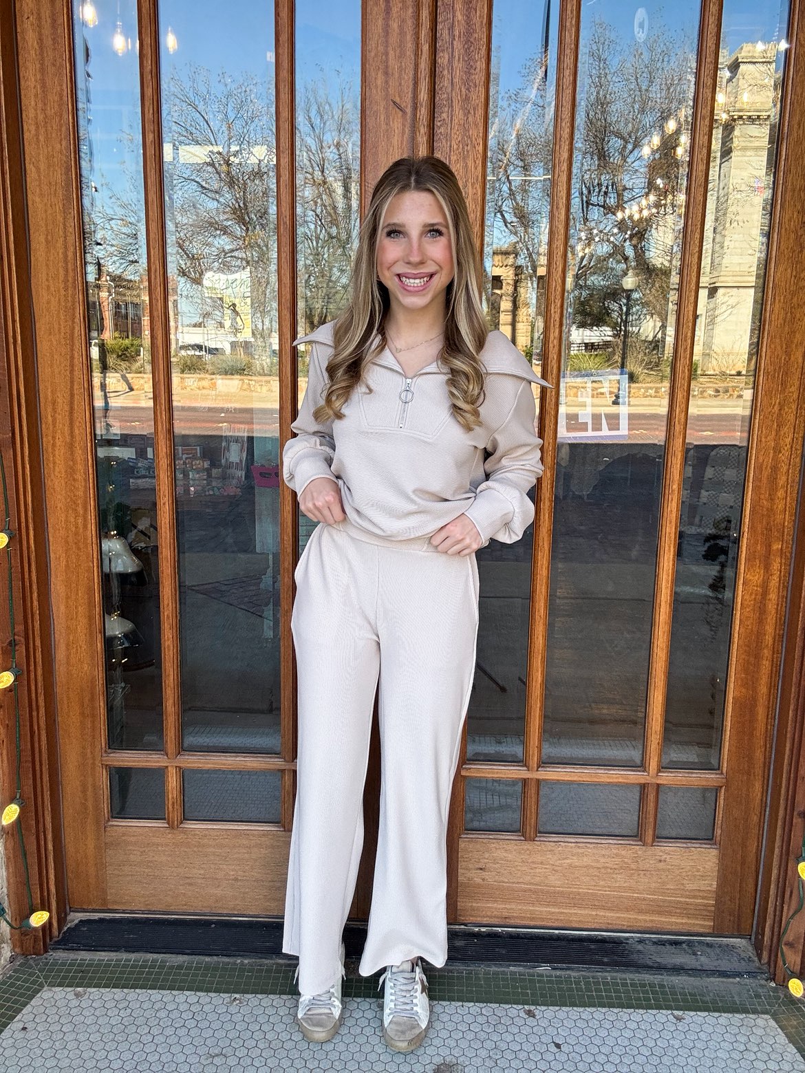 Beige Pullover & Pants Ribbed Set