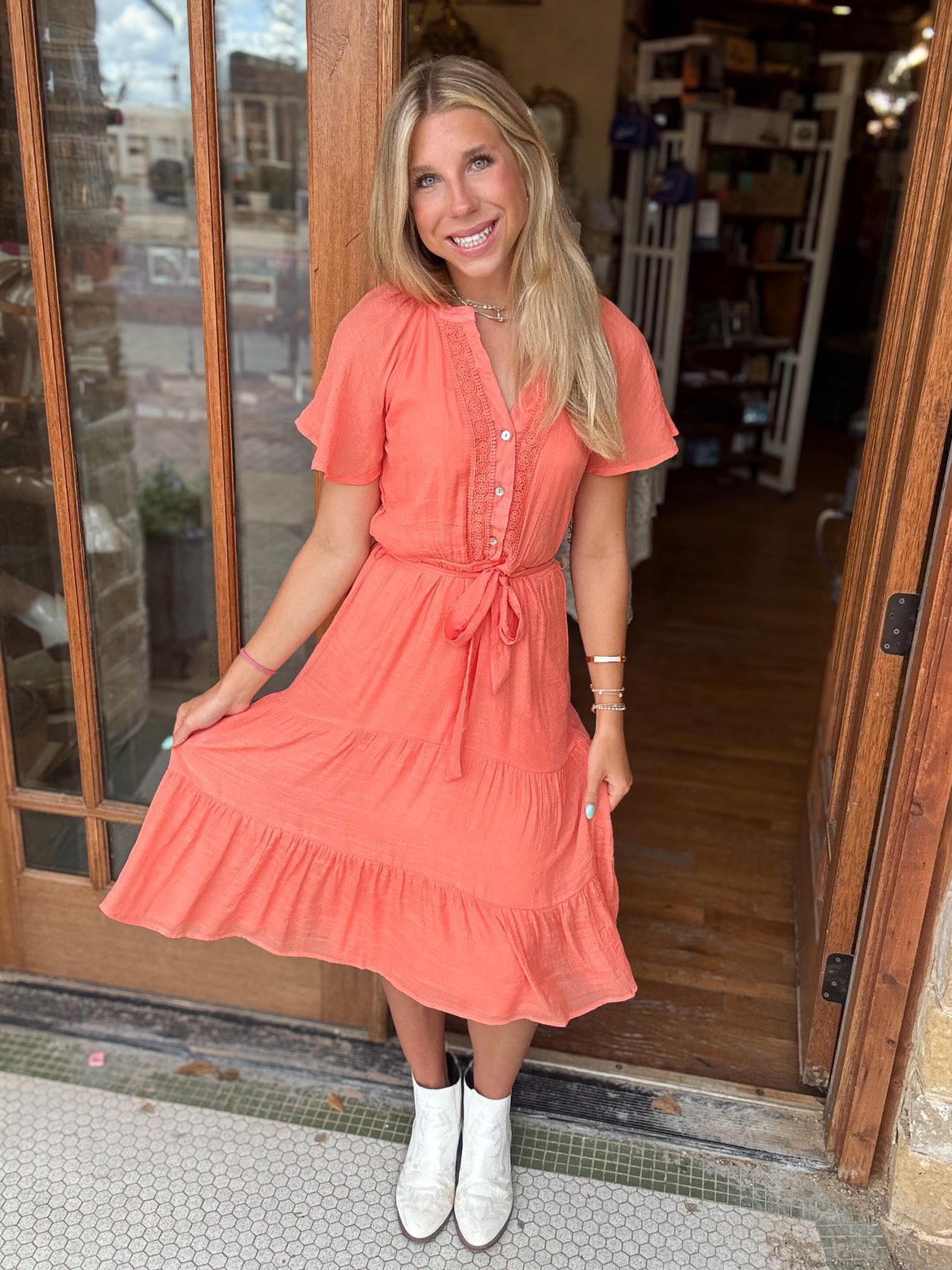 Orange Gauze Midi Dress
