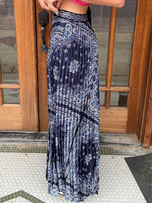 Skirt - Paisley Print Pleated Maxi