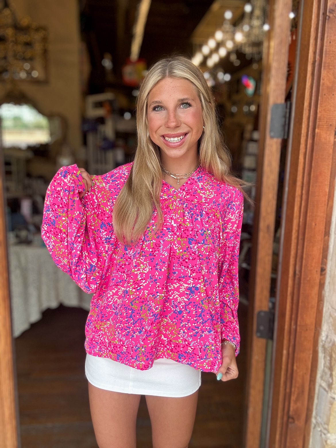 Pink Color Pop Long Sleeve Blouse