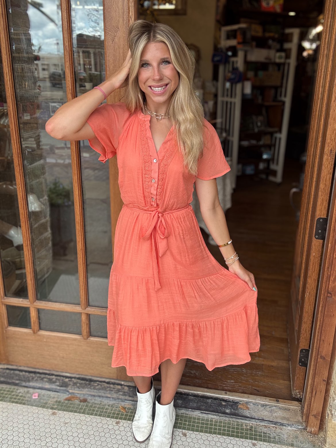 Orange Gauze Midi Dress