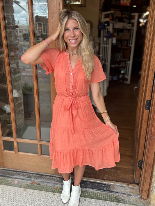 Orange Gauze Midi Dress