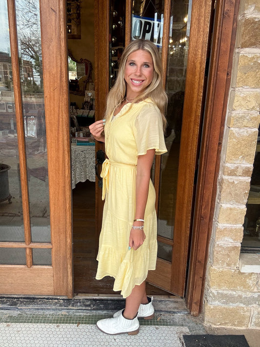 Pastel Yellow Gauze Midi Dress