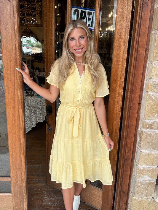 Pastel Yellow Gauze Midi Dress