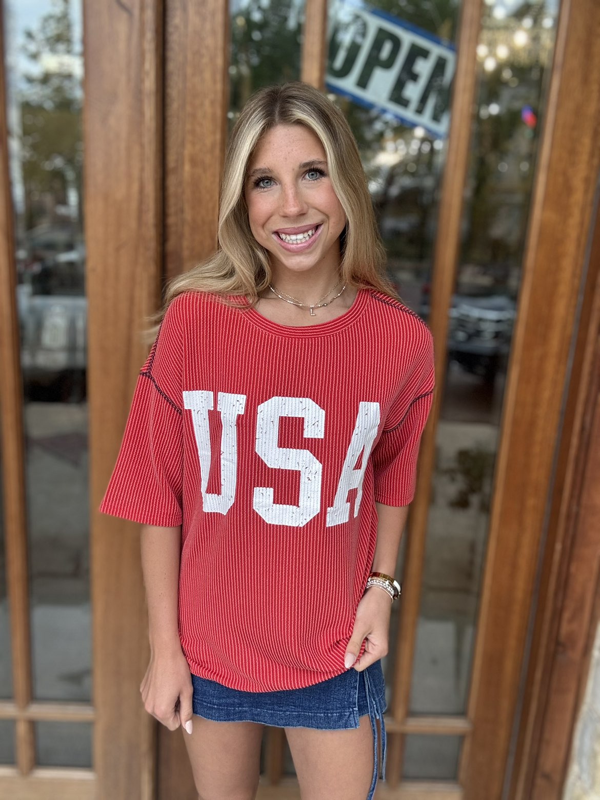 Tee - Red USA Vintage Ribbed