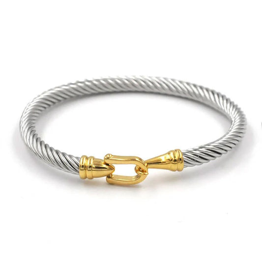 Jewelry | Bracelet Hinge Cable Bangle Silver with Gold Accents