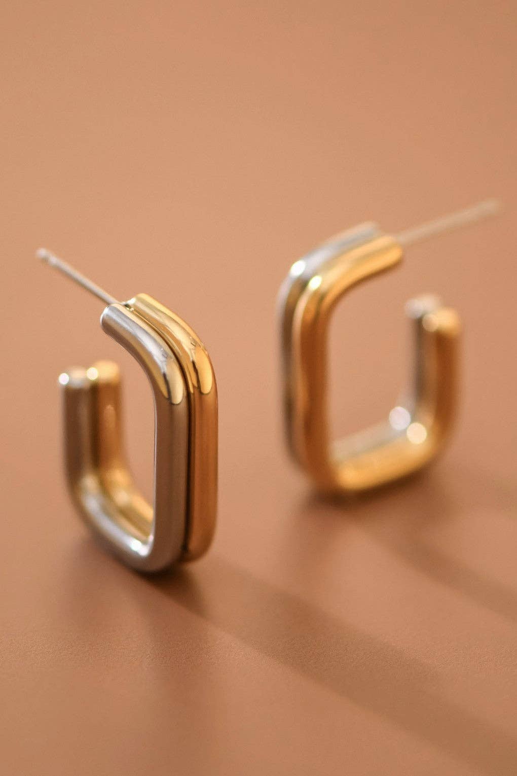 18K Gold Plated Two Toned Hoop Earrings