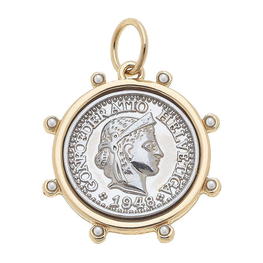 Jewelry | Charm Studded Coin in Shiny Two Tone
