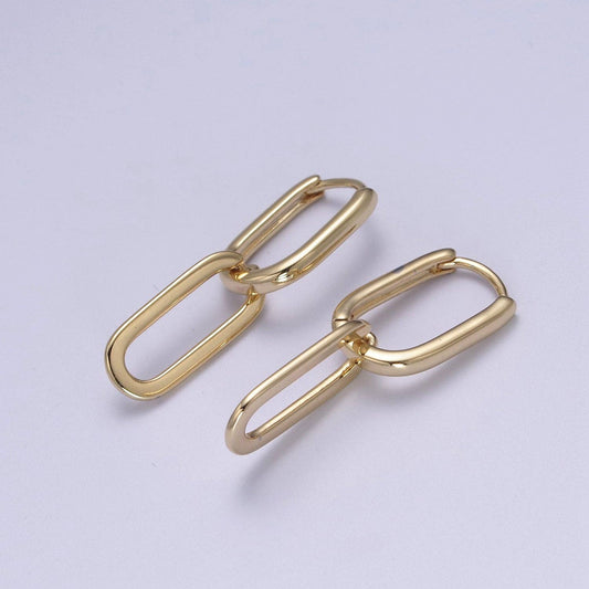 Jewelry | Earrings 14K Gold Filled Oval Hoop Chunky With Dangle Link Geometric Hoops
