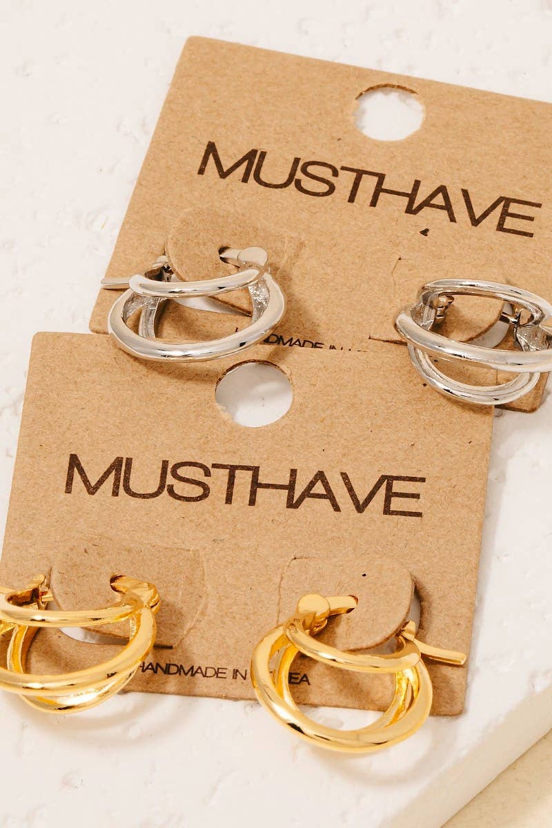Gold Dipped Double Layered Latch Hoop Earrings