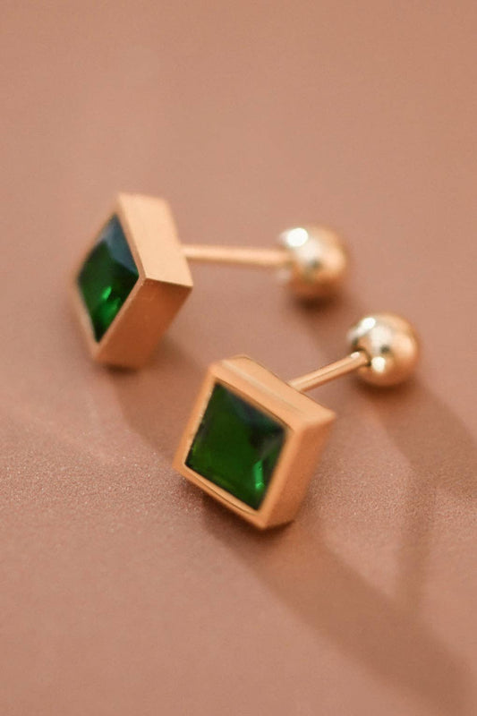 18K Gold Plated Green Crystal Studs