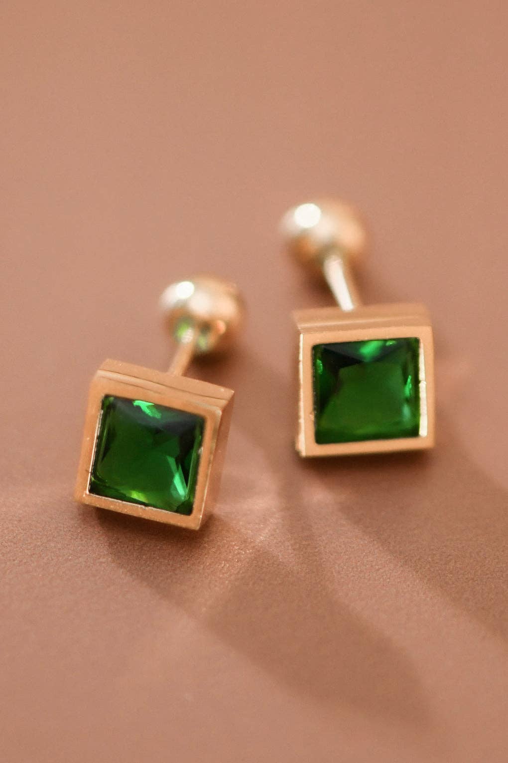 18K Gold Plated Green Crystal Studs