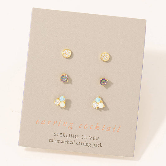 Mismatched Sterling Silver Cz Earring Set