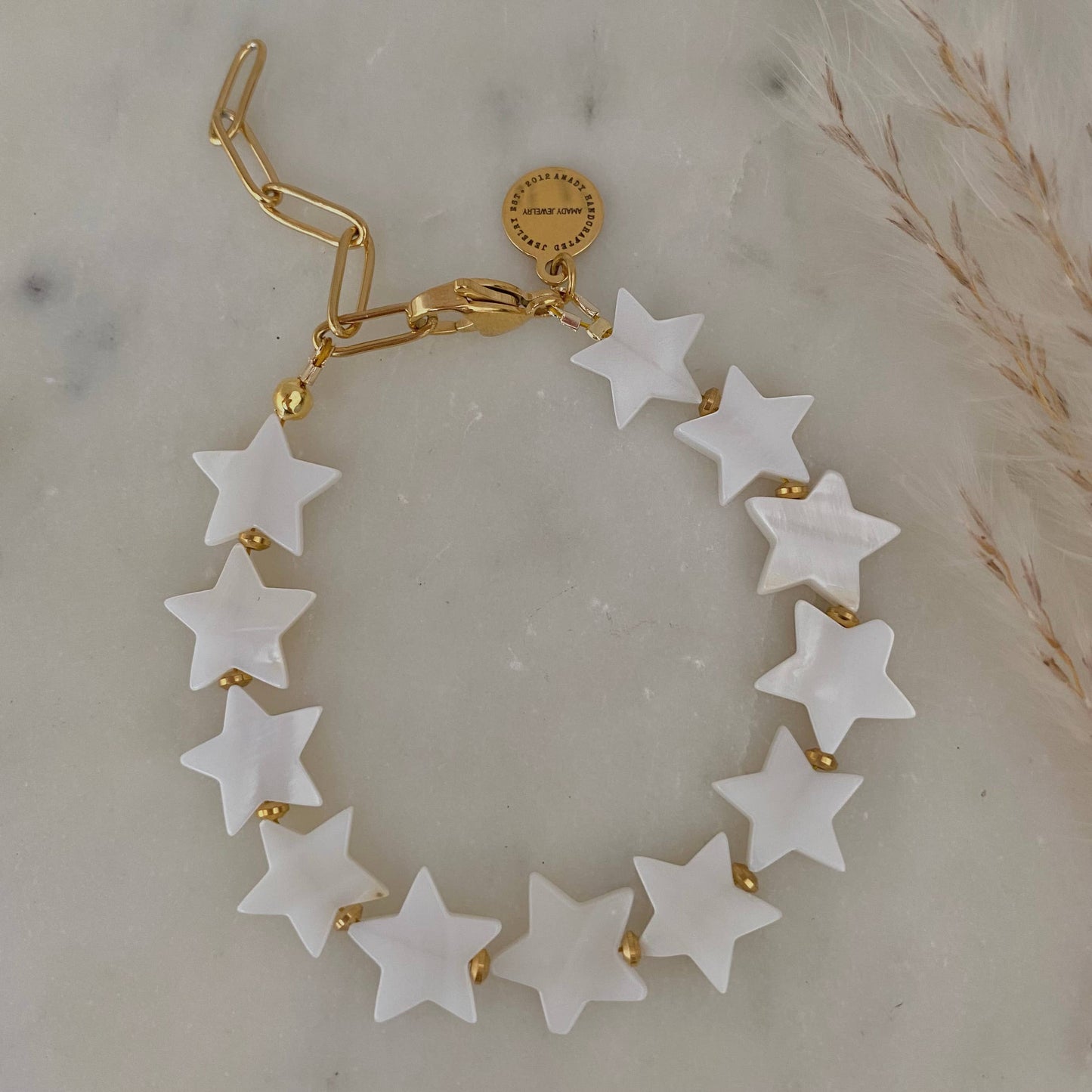 Bracelet - Stars Pearl Color Paperclip Chain