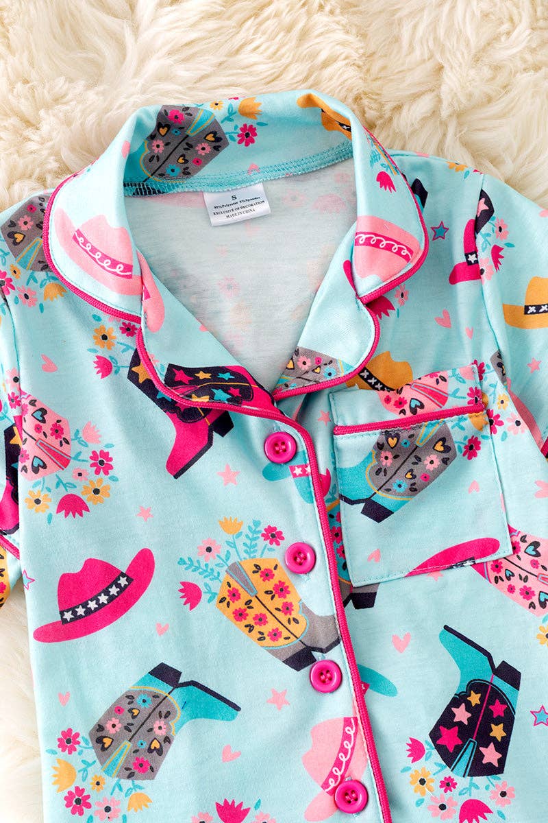 Girls | Pajamas LT. Blue Cowgirl/Western Printed