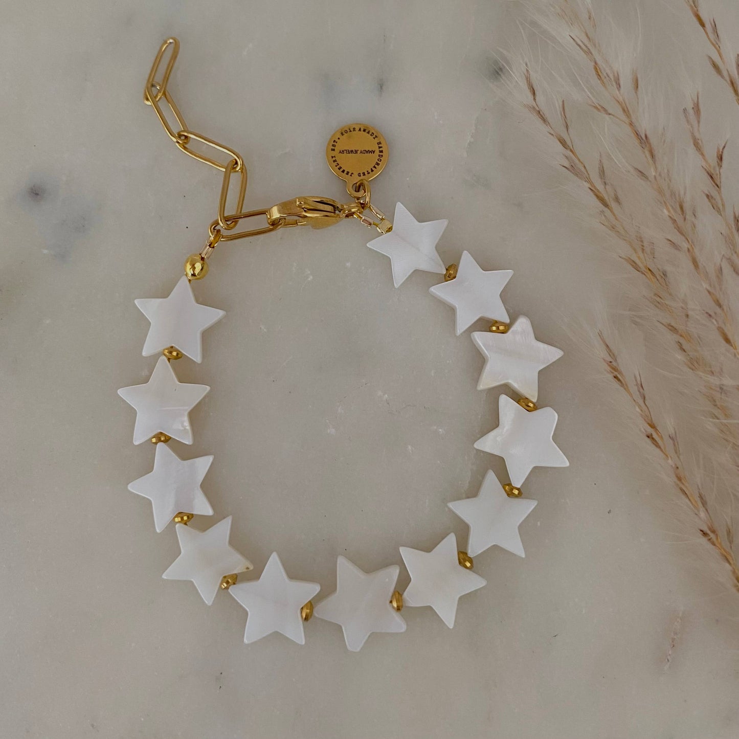Bracelet - Stars Pearl Color Paperclip Chain