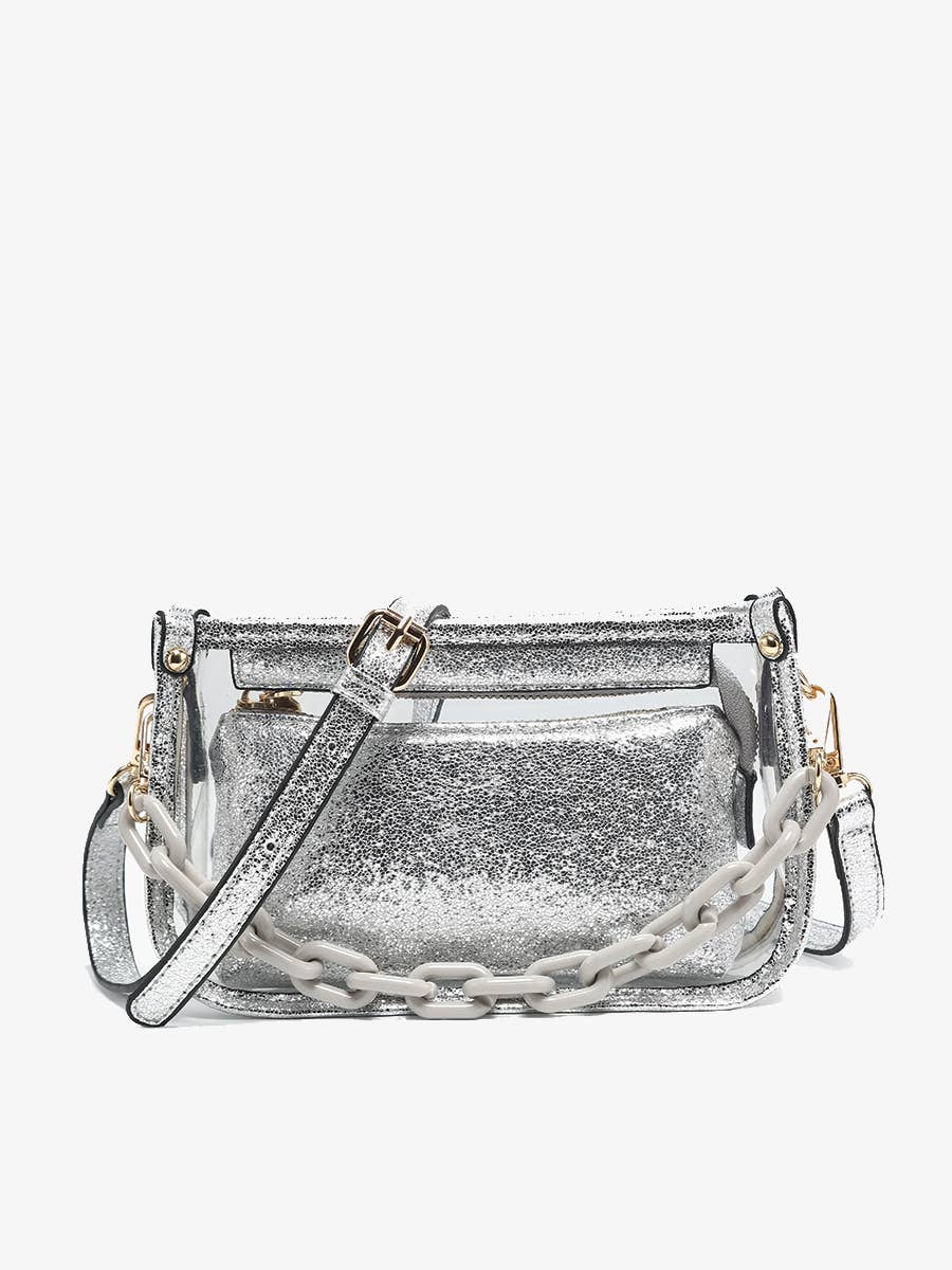 Taupe Jessica Clear Crossbody w/ Chain