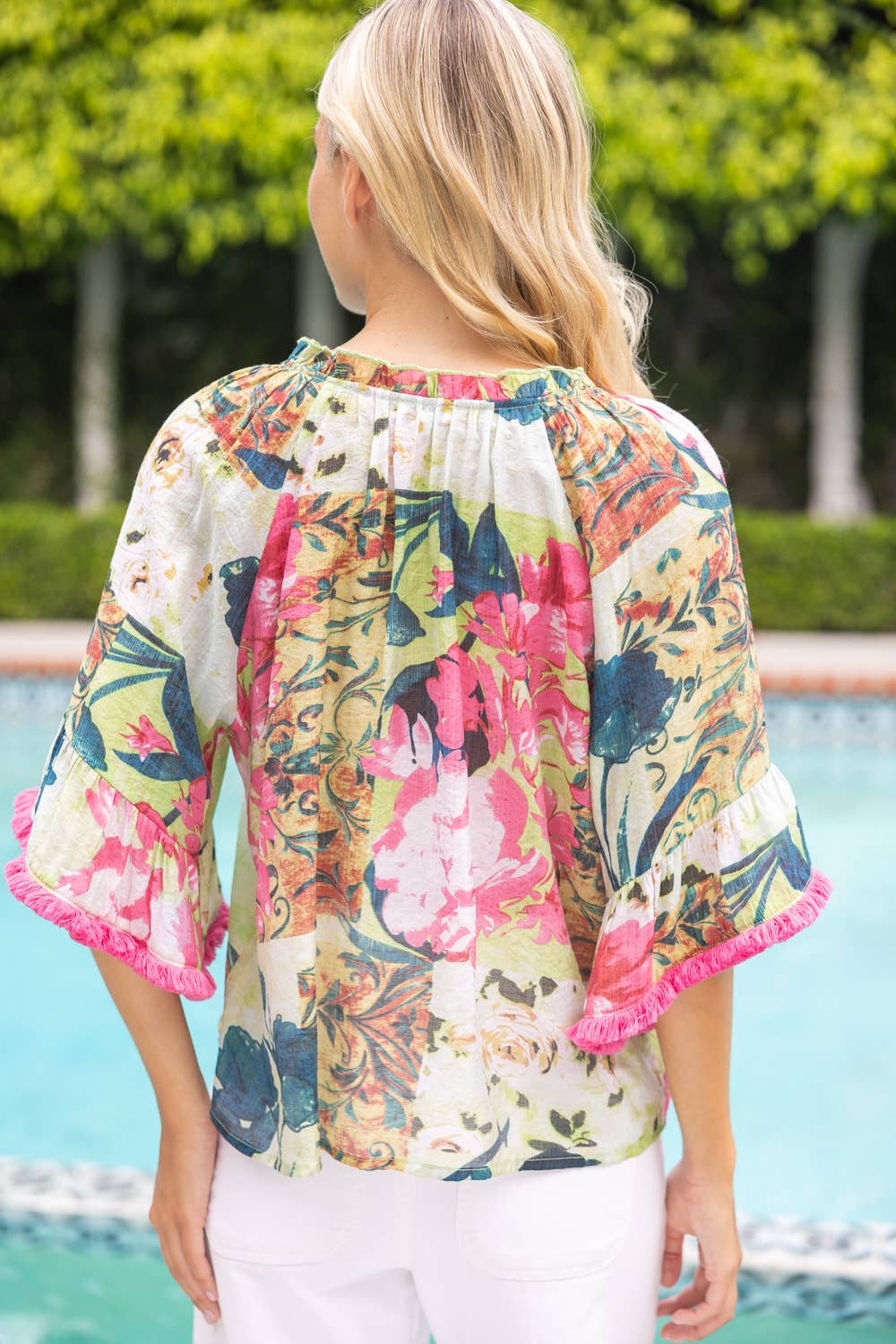 Blouse - Tassle Front Fringe Floral