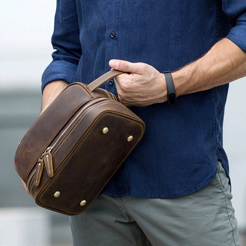 Full Grain Leather Wash Bag Handmade Toiletry Bag