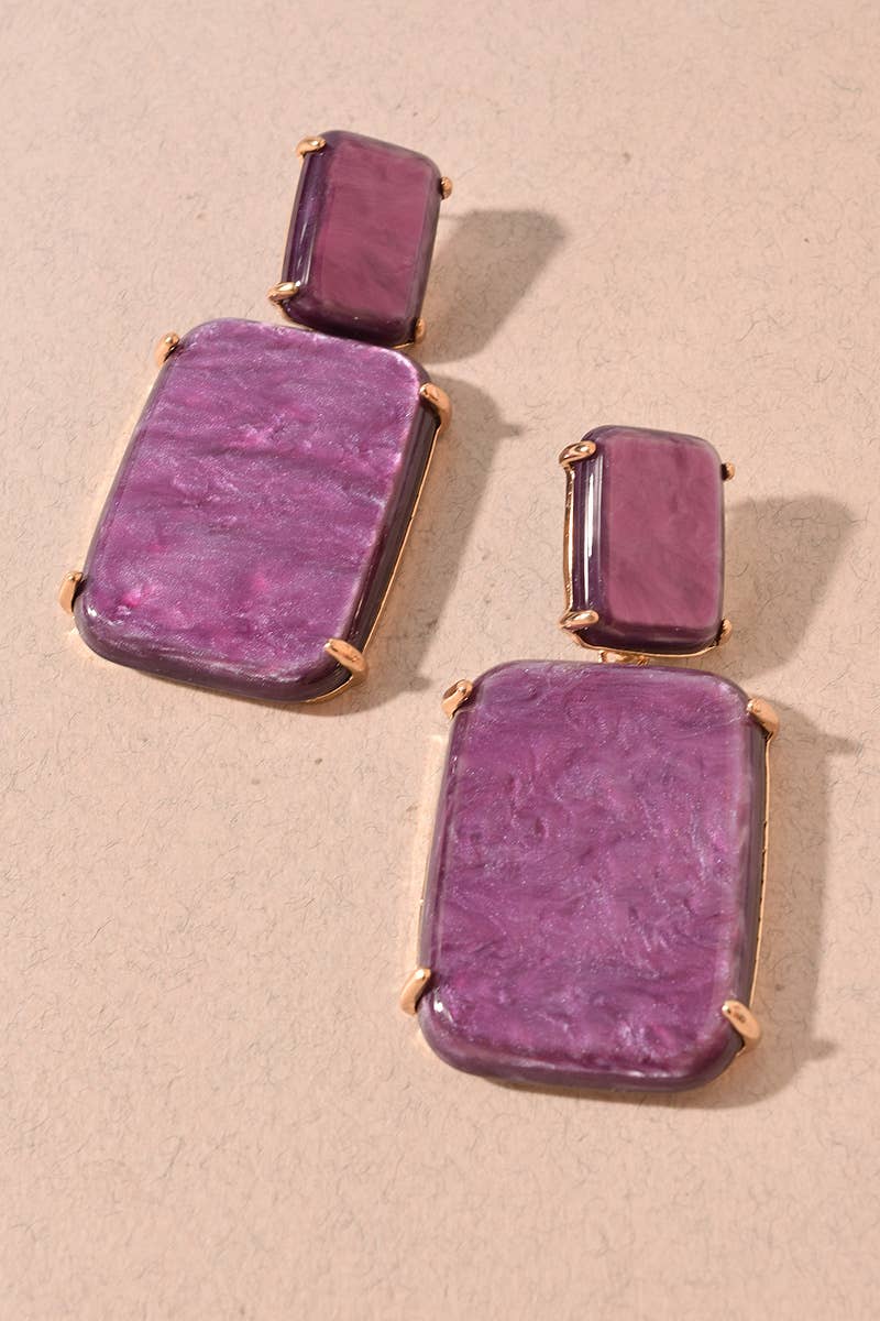 Earrings - Purple Marbled Resin Geometric Statement
