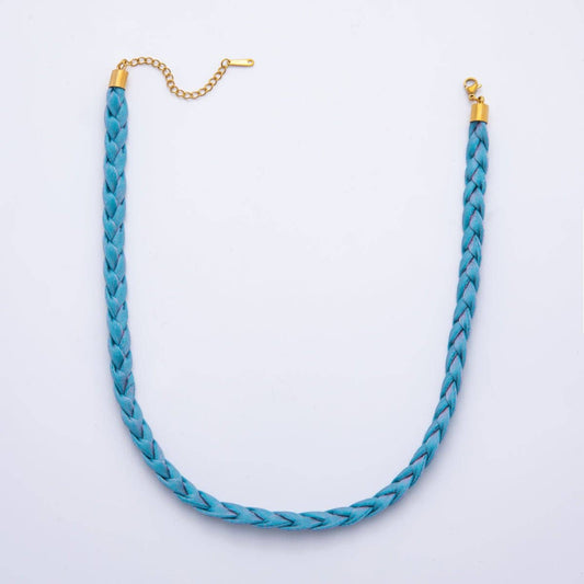 Blue Handmade Fabric Braided Bandana Necklace