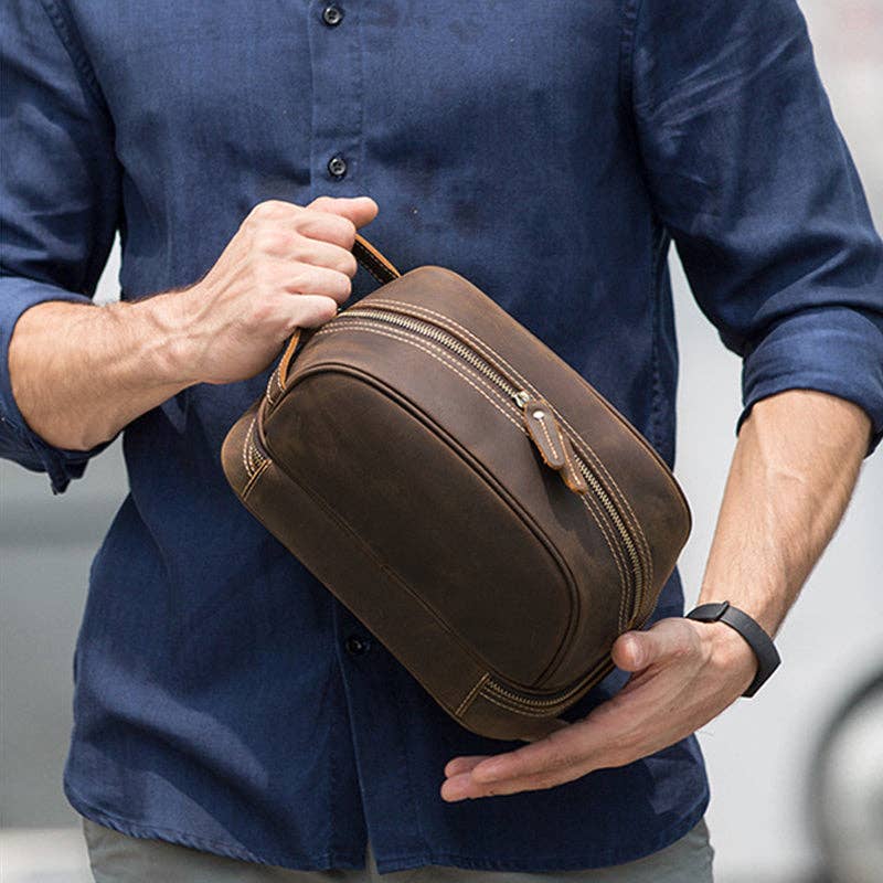 Full Grain Leather Wash Bag Handmade Toiletry Bag
