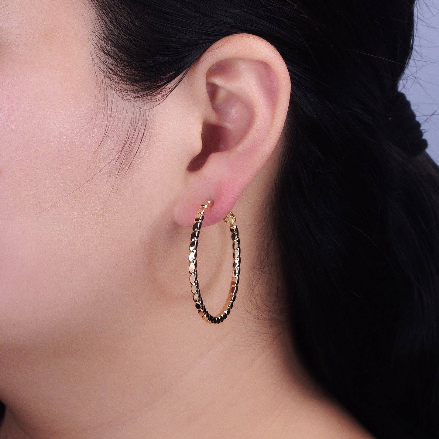 Gold Filled Oval Textured Geometric Hoops GOLD