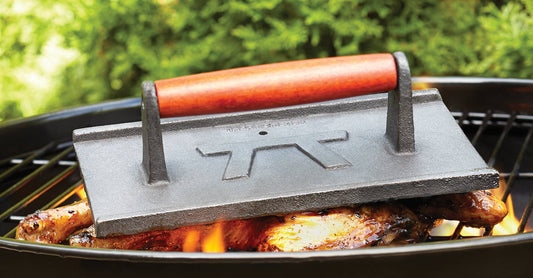 Home and Garden | Outset Cast Iron Grill Press with Rosewood Handle, 5" x 9"