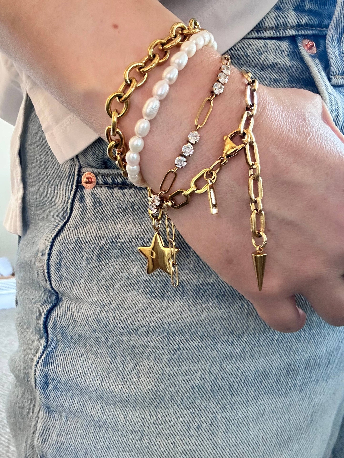 Bracelet - Paperclip Chain with Rhinestones