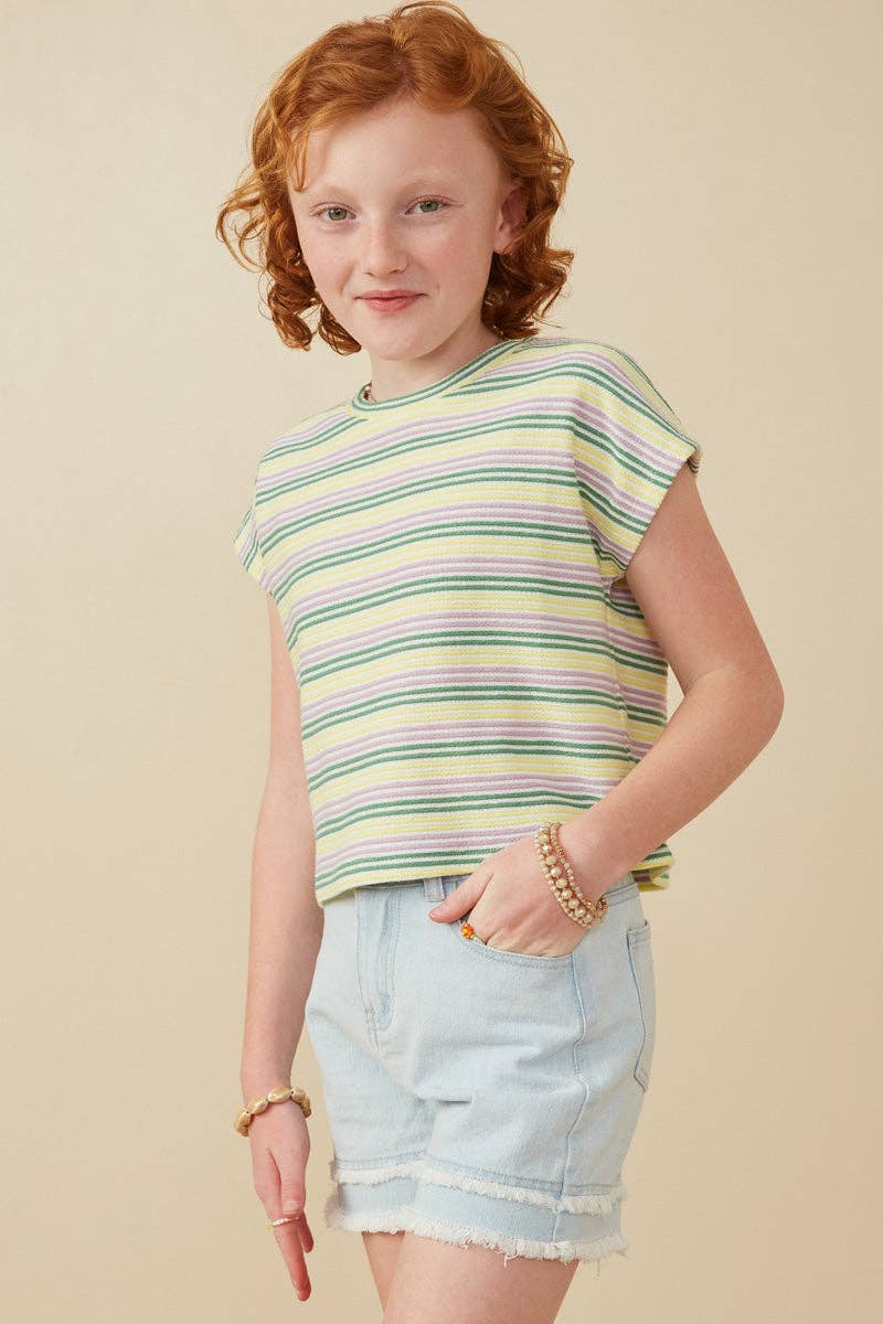 Tee - Girls Engineered Stripe Textured Knit