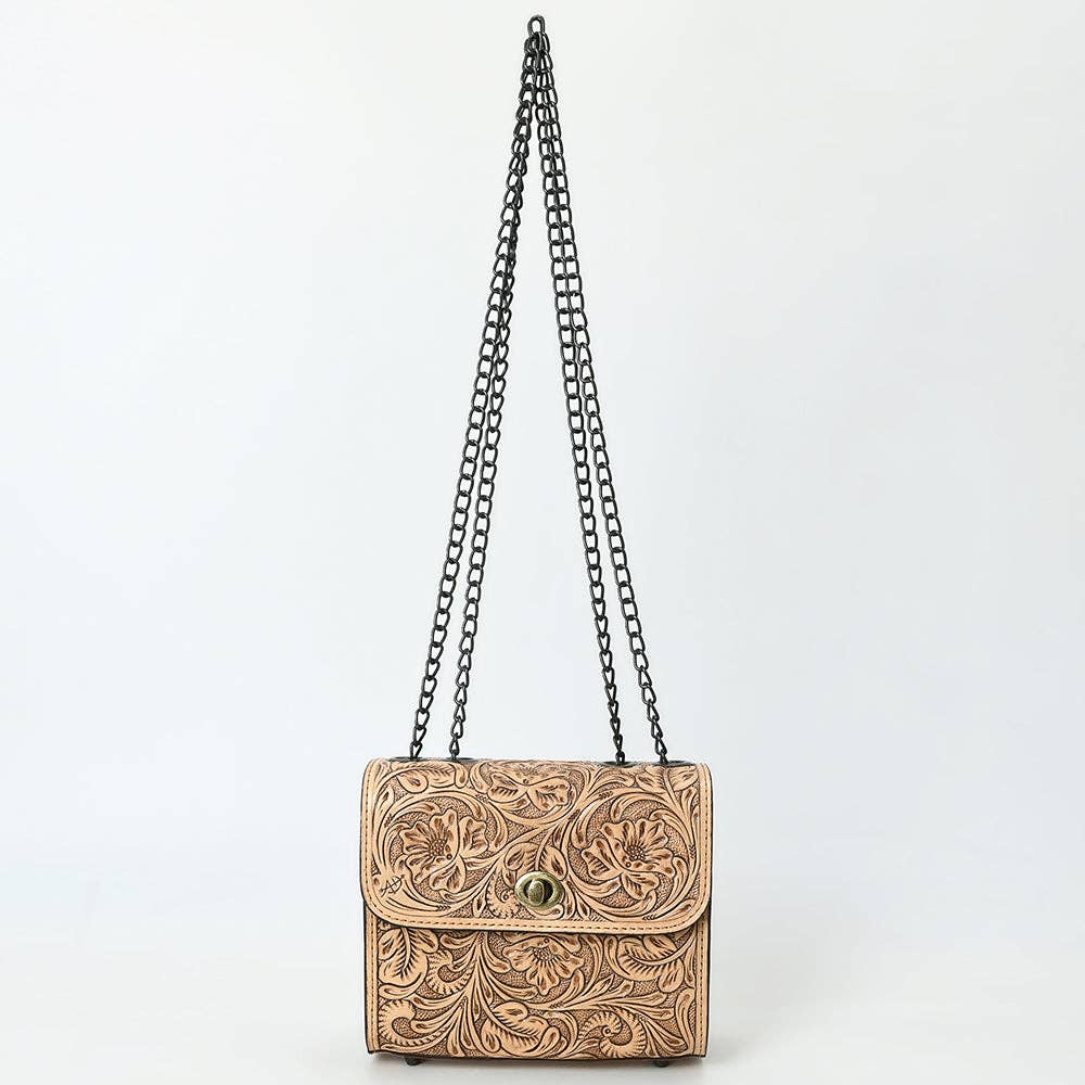 Tooled Floral Leather Crossbody Bag