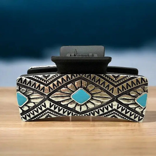 Hair Accessories | Tribal Pattern TQ Accent Metal Plate Claw Clip