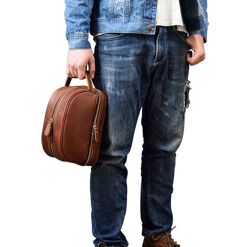 Full Grain Leather Wash Bag Handmade Toiletry Bag