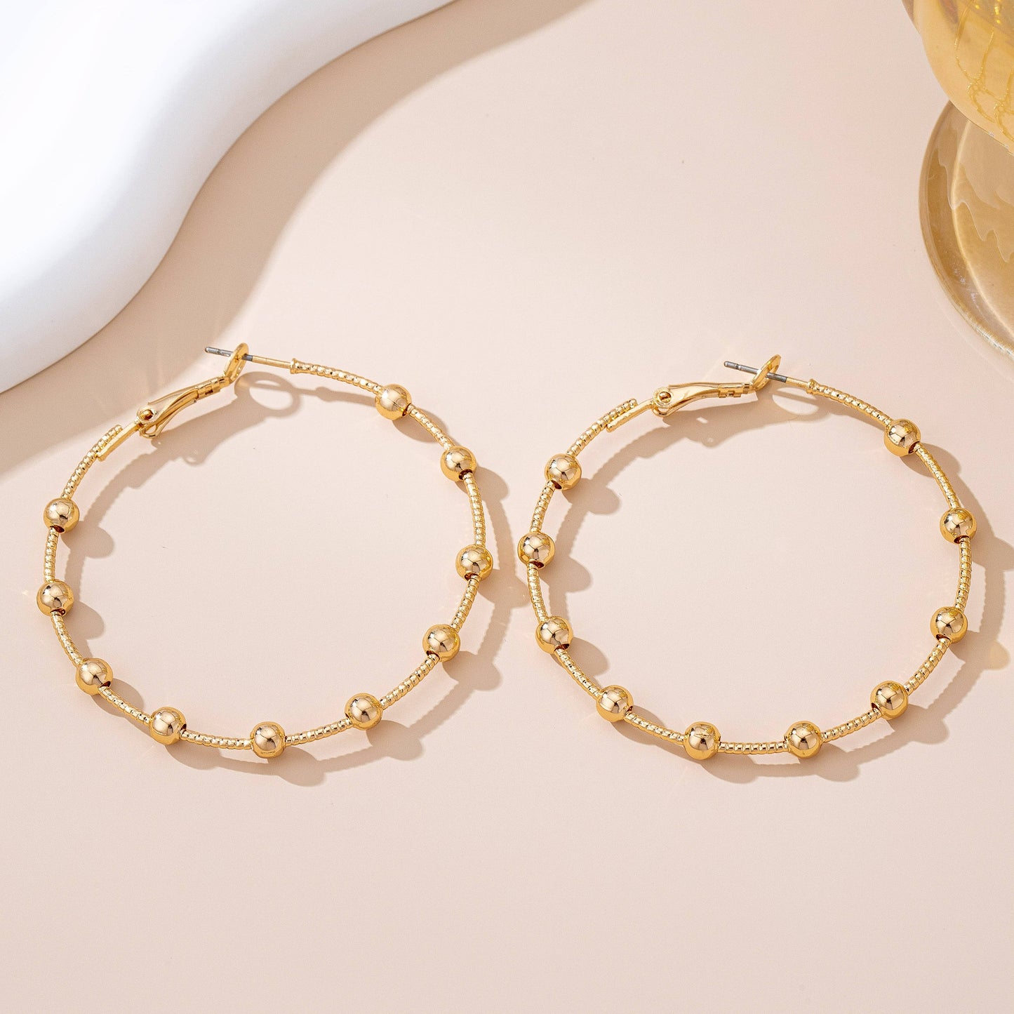 Earrings - Gold Ball Beaded Hoop