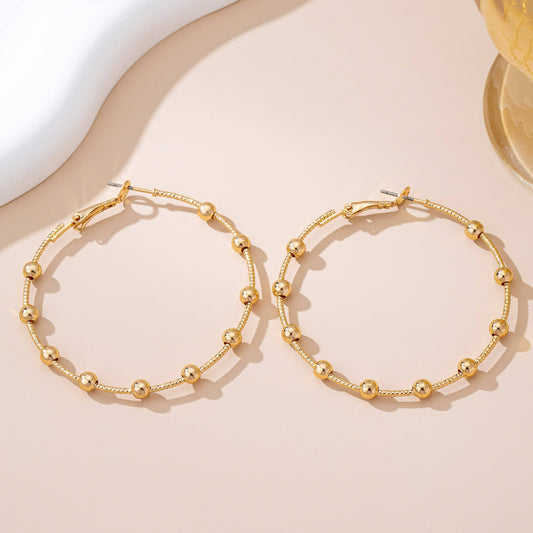 Earrings - Gold Ball Beaded Hoop