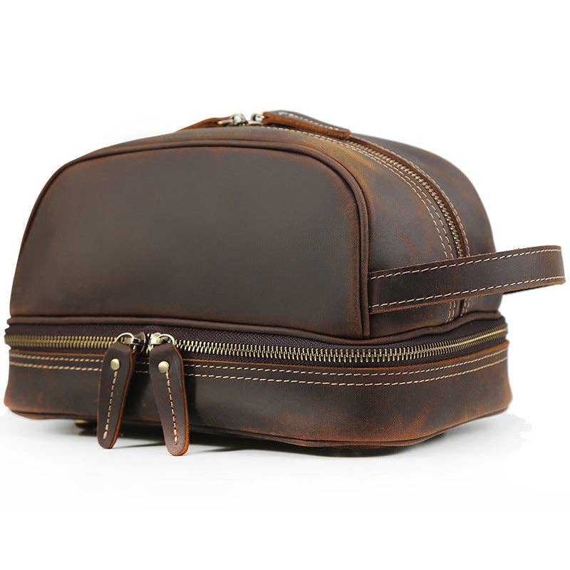 Full Grain Leather Wash Bag Handmade Toiletry Bag