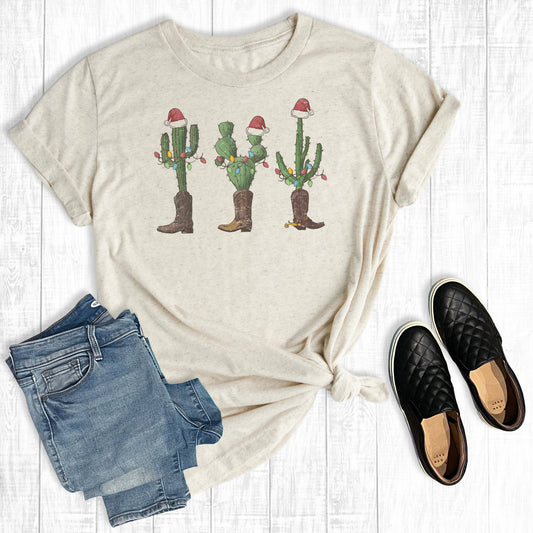 Tops | Graphic Tee Merry Christmas Cactus Boots
