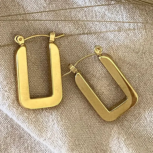 Earrings - Rectangle Hoops Gold Plated
