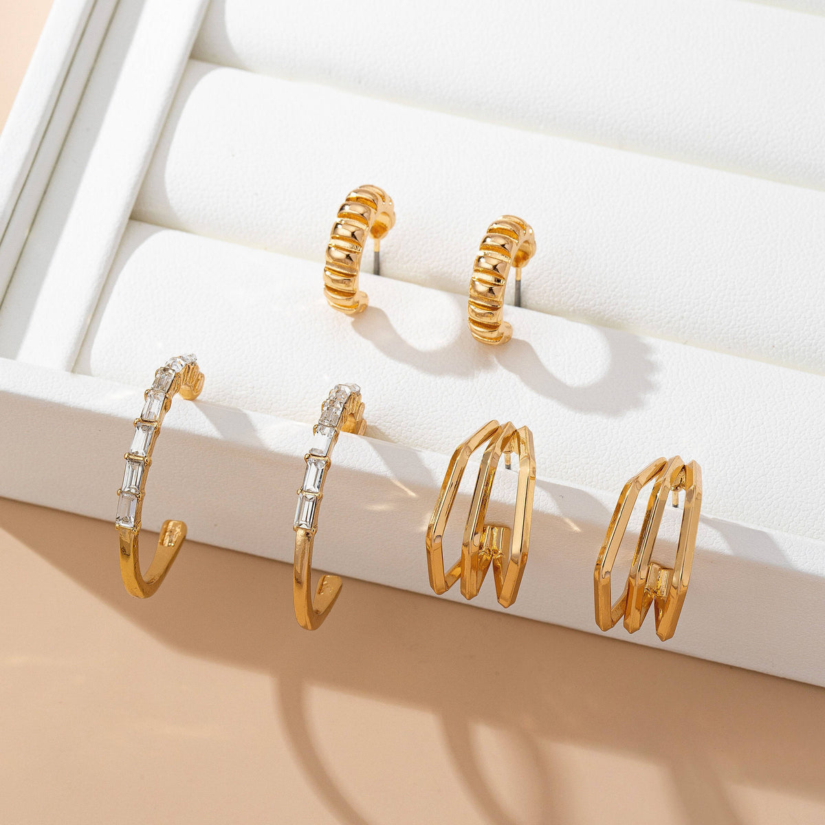 Earrings - Baguette Stone Hoop Trio
