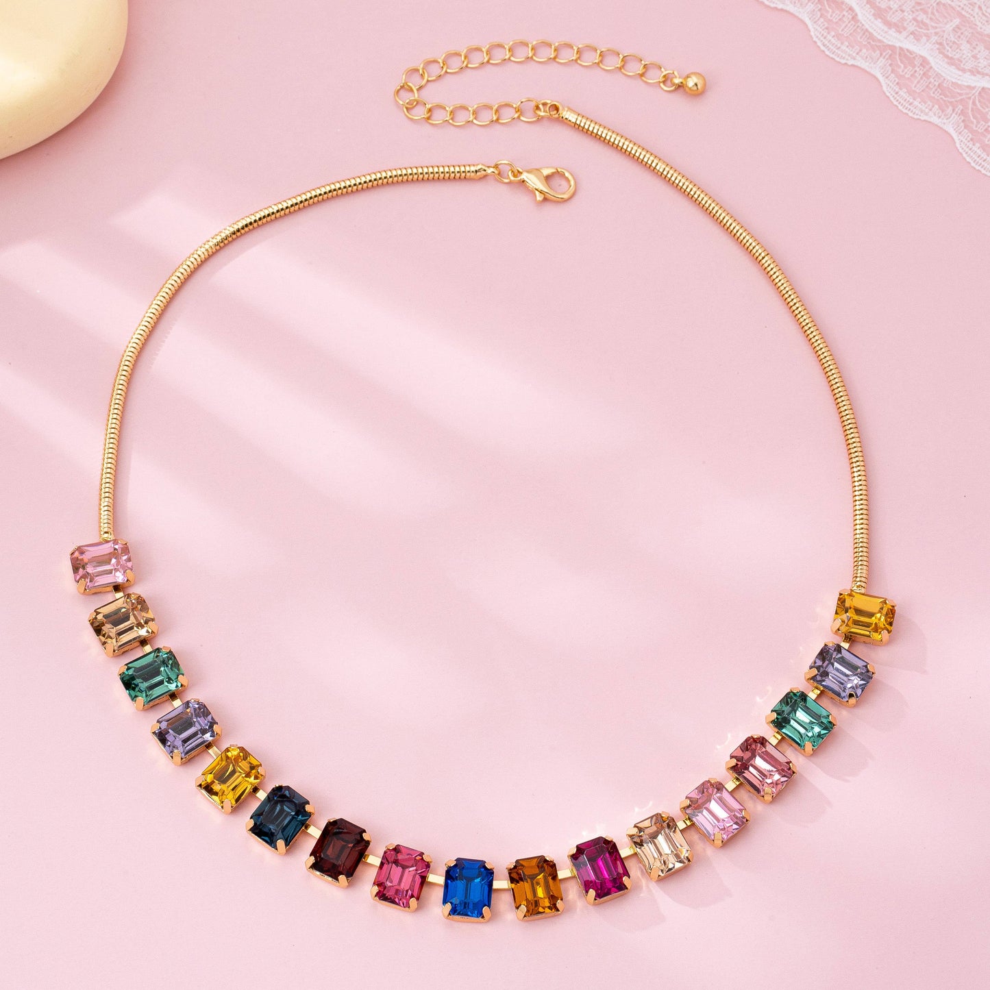 Necklace - Rainbow Emerald-Cut Gemstone